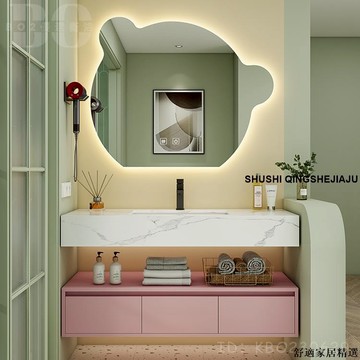 免運 可開發票 【破損包賠】現代簡約小熊鏡實木洗漱臺浴室櫃組合浴櫃組衛生間智能洗手盆洗臉盆鏡櫃套裝BOW19