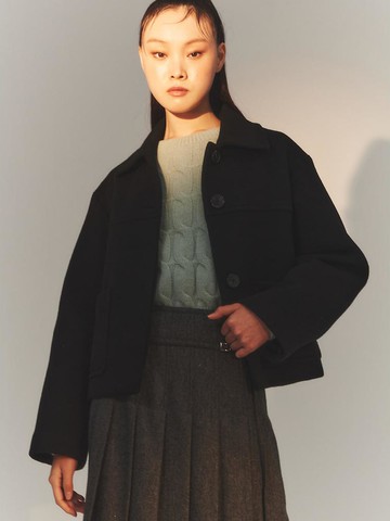 Button Detail Short Coat - Black