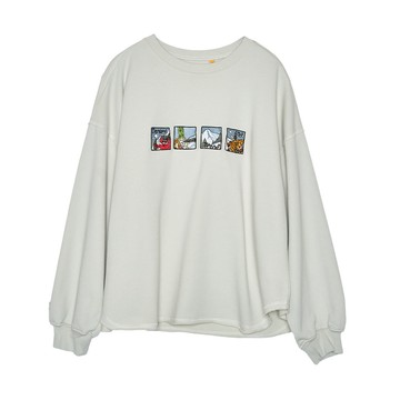 5th STREET｜女裝｜高山蔬菜繡花長袖T恤｜灰卡其