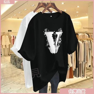 限時特價💕夏季短袖t恤女印花寬鬆特大碼300斤顯瘦遮肉體恤衫中長款大版上衣