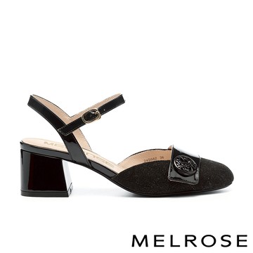 MELROSE 美樂斯 氣質飾釦造型異材質方頭高跟鞋－黑
