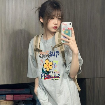 超好看的！100%純棉T恤  短袖女  女生夏季上衣  薄款圓領寬鬆  學生嘻哈衣服  情侶裝基礎款  短T  ZD