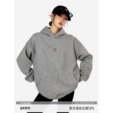 ICH MODE 美式重磅連帽灰色衛衣女秋冬新款寬松套頭外套oversize