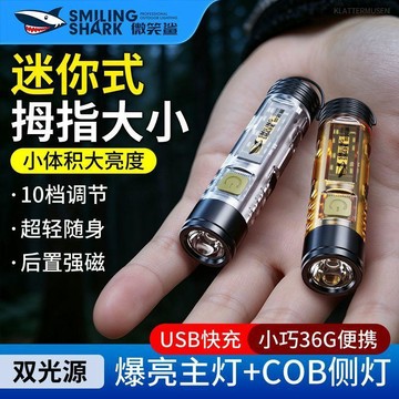 🥇迷你磁吸應急鑰匙扣手電筒多功能戶外超亮登山白黃光充電COB側燈