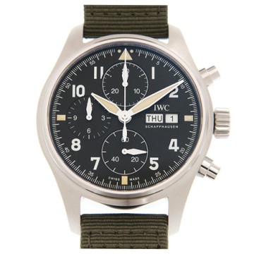 IWC 萬國錶 噴火戰機飛行員計時帆布款(IW387901) x綠色帆布x41mm