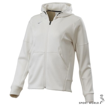 Mizuno 美津濃 連帽外套 女裝 針織 防曬 拉鍊口袋 米白【運動世界】32TCC73102