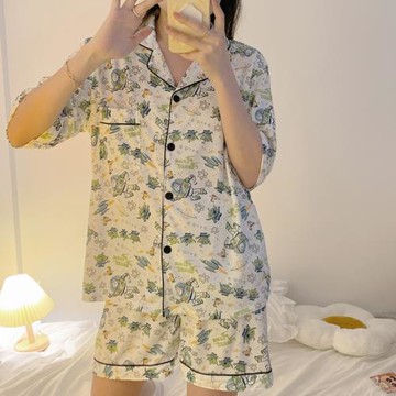 韓國ins風夏季純棉睡衣女短袖2022年夏天學生甜美薄款短褲家居服