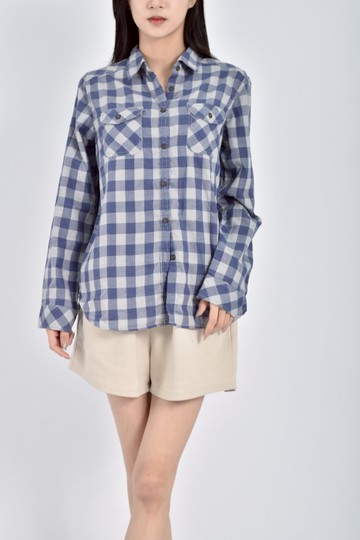 (M) earth music ecology棉質純棉格紋藍色襯衫上衣