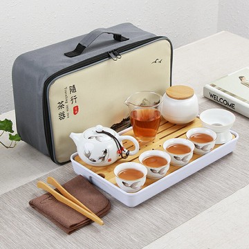 白瓷旅行茶具套裝便攜包日式戶外簡約迷你家用外出功夫泡茶壺茶杯 雙11全館免運
