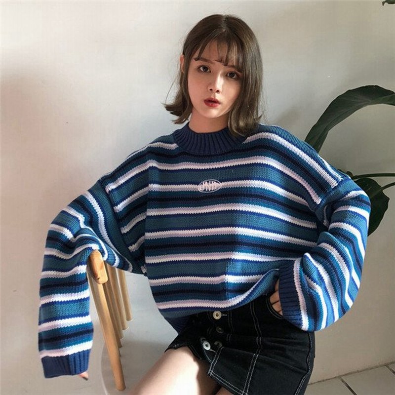 韓国 原宿系 レディースファッション スタイル ゆったり 長袖 ニット セーター カラフル 奇抜 青文字系 トップス 通販 Lineポイント最大0 5 Get Lineショッピング