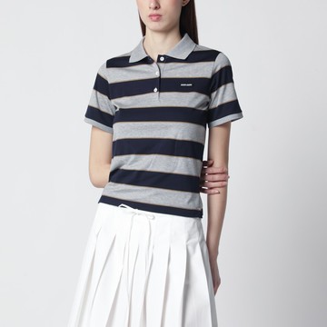 Blue/grey striped polo shirt in cotton blend