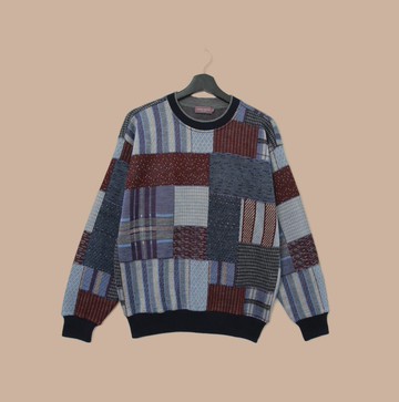 Back to Green-復古毛衣s-06方塊線條拼接 vintage sweater