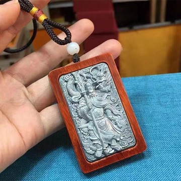 熱賣中小葉紫檀無事牌合金鑲嵌關公關雲長關二爺牌子腰牌關公手把件掛件