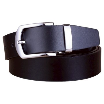 本革職人 真皮 中性休閒簡約系列 個性風格款針扣式皮帶  120cm  經典白金扣頭款 黑色 + 銀色