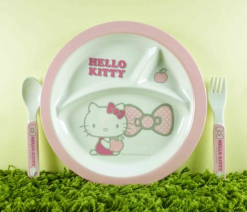 【震撼精品百貨】Hello Kitty 凱蒂貓~美耐皿托盤附餐具~粉【共1款】