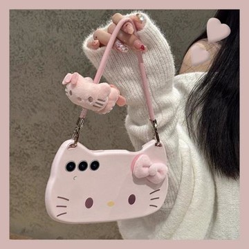 手提皮套凱蒂貓適用三星s25ultra手機殼s25+立體s25plus毛絨s25fe蝴蝶結s24ultra公仔s23+十galaxy帶掛鏈手腕