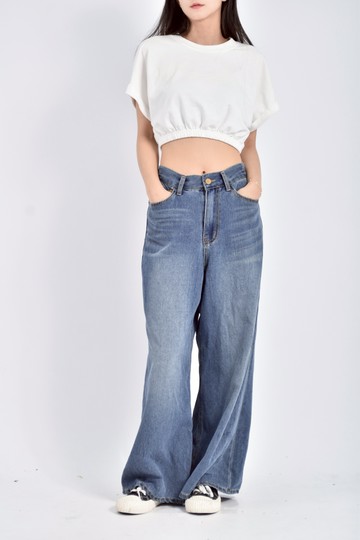 (M) oddeye韓牌高腰丹寧牛仔棉質寬鬆藍色長褲