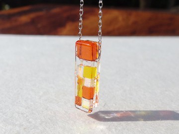 極光玻璃（極光【迷你】【橙】）鍊式項鍊【可改香吊墜】【棉繩，925銀可選】【定做】