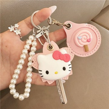 Kitty鑰匙套🎀 卡通可愛卡套迷你鑰匙扣門禁卡水滴感應圓形小區電梯貓咪保護套 可愛吊飾 鑰匙套 鑰匙圈吊飾  包包吊飾