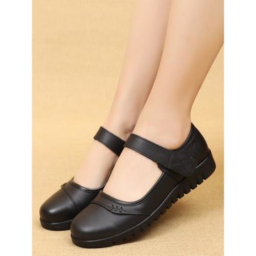 中老年低跟皮鞋女春秋真皮軟底媽媽鞋淺口老人平底奶奶老太太單鞋