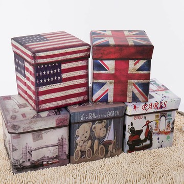 复古多功能可折叠收纳凳储物盒坐凳沙发试换鞋凳子玩具带盖收纳箱py6071