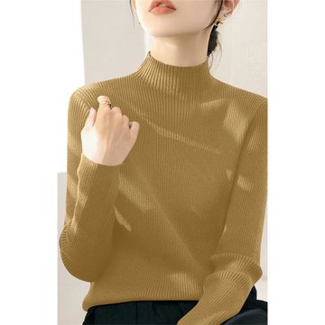 小眾芥黃色高級感羊毛針織上衣女冬季新款高領修身加厚款保暖毛衣