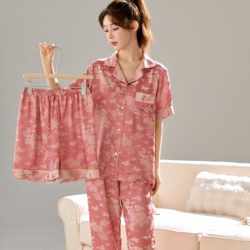 2025新款睡衣女冰絲夏季高級感輕奢短袖三件套裝家居服夏天可外穿