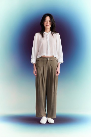 圓圓口袋打褶長褲