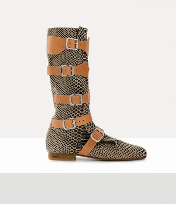 Vivienne Westwood Pirate Boot Snake-effect Leather Beige 3-36 Unisex