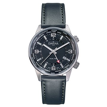 DAVOSA Vireo Dual Time–威利爾經典雙時區系列皮帶腕錶-黑/42mm