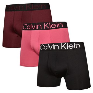 Calvin Klein Bold 男內褲 纖維絲質中長版 合身四角褲/CK內褲-酒紅、桃、黑 三入組