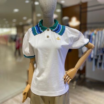 土星繡花白色polo衫短袖T恤女2023秋季新款純棉修身絲光翻領上衣