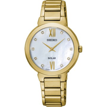 SEIKO 精工 SOLAR 太陽能日系晶鑽女錶-珍珠貝x金/30mm V115-0CT0G(SUP384P1)