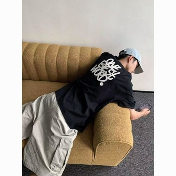 夏季新款純棉潮牌美式字母短袖印花百搭寬鬆帥氣圓領T恤上衣
