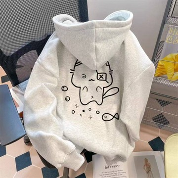 純棉加絨加厚連帽衛衣外套美式復古寬鬆字母印花女生上衣 男生長袖 連帽長袖 大學T 韓版T
