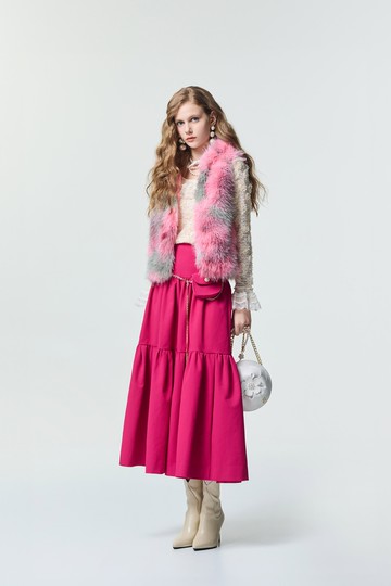 洋紅粉復古澎澎裙