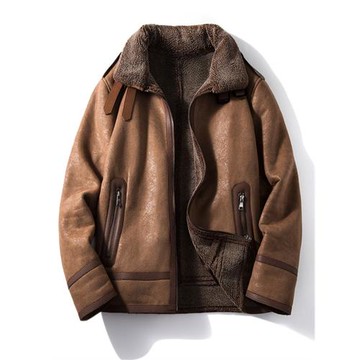 皮毛一體外套冬季加絨加厚麂皮絨皮衣夾克羊羔絨男士大衣復古皮襖