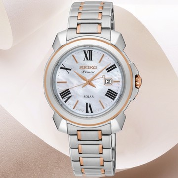 SEIKO精工 Premier太陽能正裝羅馬腕錶 情人節 新年 禮物 V137-0CT0KS/SUT322J1