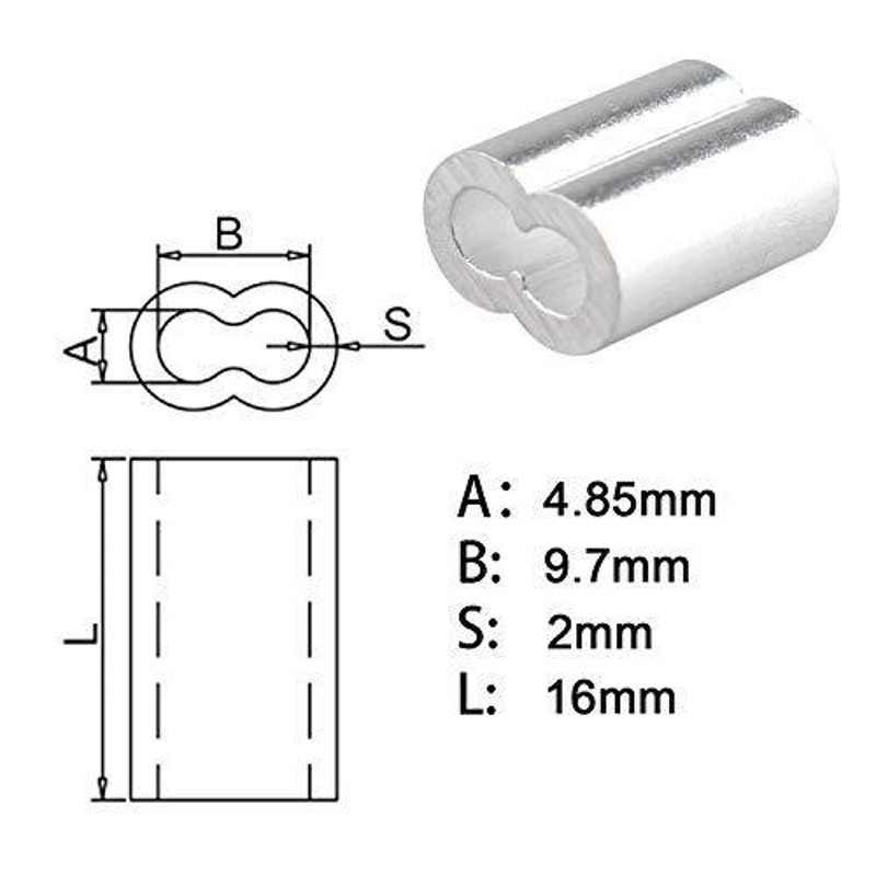 新着セール Fushengda 100個 1.2mm 8フォント スチールワイヤーロープ クリップ ワイヤーロープアルミスリーブ 継手 アルミニウム 