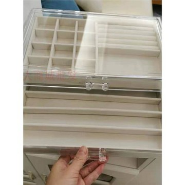 透明首飾盒耳釘耳環項鏈絨布整理盒抽屜式宿舍耳飾戒指桌面置物盒