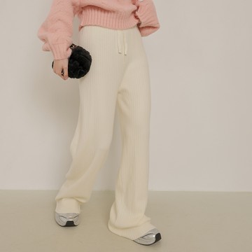 直坑紋針織長褲-杏【KT201640】