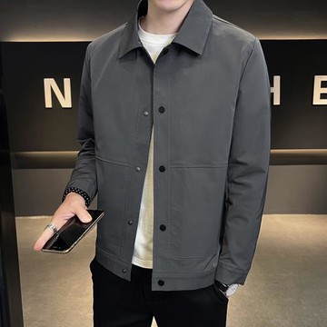 男士翻領夾克2023春秋季潮流修身抗皺外套輕熟風青年秋裝工裝褂子