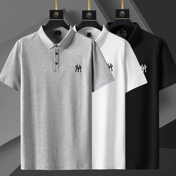 300斤肥仔短袖t恤男加肥加大碼翻領上衣寬松刺繡有領半袖夏裝胖子