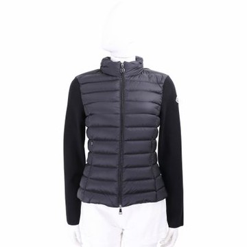 MONCLER 衍縫拼美麗諾羊毛針織黑色羽絨外套 夾克(女款)