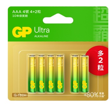 GP超霸特強鹼性電池1.5V  3號AA 4+2入 全新升級 ULTRA新技術 電力更持久(吊卡/收縮包隨機出貨)