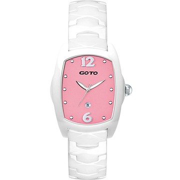 GOTO Sweet color 甜美陶瓷時尚腕錶-白x粉/34mm