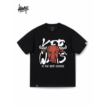 KERWATS可維斯品牌大碼男女情侶無性別牛頭字母印花落肩短袖t恤