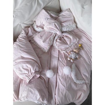 帶刺繡蝴蝶結圍巾棉服女外套冬季甜美高級感加厚保暖立領棉衣棉襖