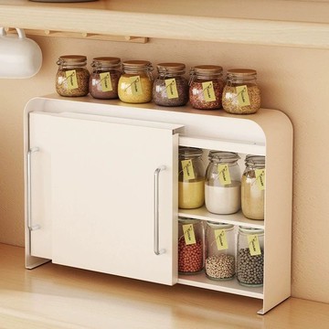 廚房調料置物架桌面雙層防塵杯架調味品收納櫃臺面可抽拉儲物杯架 雙11全館免運