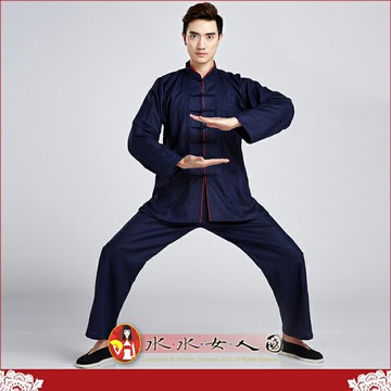 現貨M快速出貨｜中國風男士唐裝套裝｜藏藍色純麻長袖上衣+長褲｜民族功夫漢服風｜悠然｜水水女人國